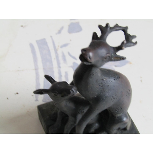 53 - Unusual Bronze Chinese Seal Depicting Doe and Faun with Detachable Form Seal Separation Approximatel... 