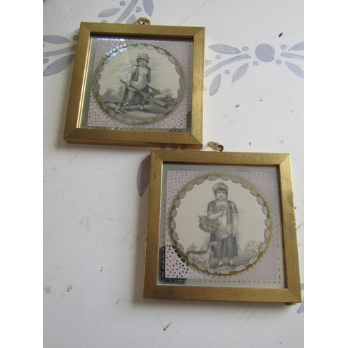 62 - Pair of Antique Gilt Framed Miniatures Depicting Country Children with Dog Approximately 5 Inches Hi... 