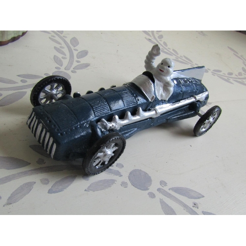 65 - Michelin Man Grand Prix Advertising Motor Car Cast Metal Handpainted Approximately 10 Inches Long