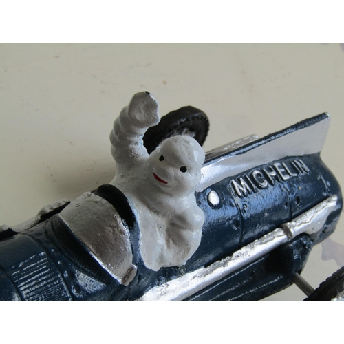 65 - Michelin Man Grand Prix Advertising Motor Car Cast Metal Handpainted Approximately 10 Inches Long