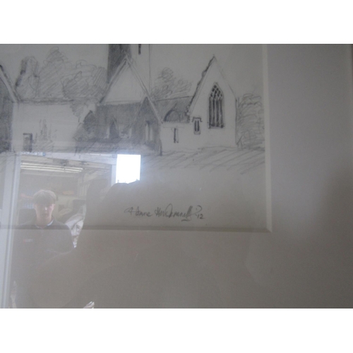 7 - Hector McDonnell Abbey Building Charcoal Signed Lower Right Approximately 7 Inches High x 9 Inches W... 