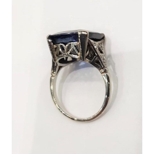 105 - Ladies Sapphire Dress Ring Art Deco with Diamond Decorated Shoulders Set in Four Claw Setting Mounte... 