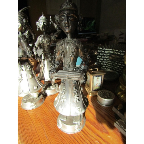 110 - Unusual Set of Four Silver Figures Musicians Possibly Persian Each Approximately 9 Inches High