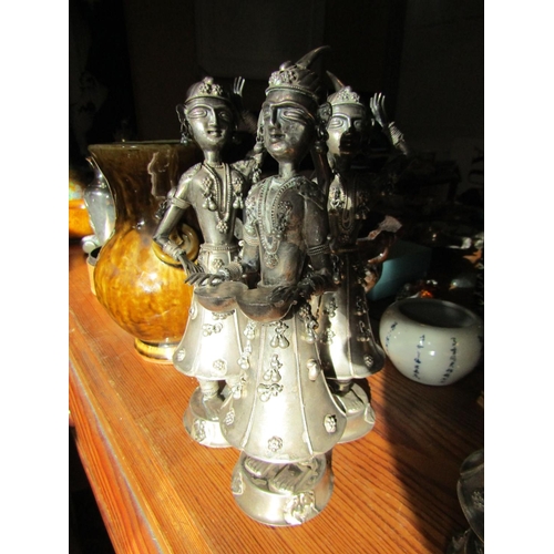 110 - Unusual Set of Four Silver Figures Musicians Possibly Persian Each Approximately 9 Inches High