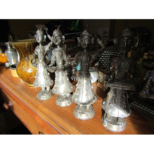 110 - Unusual Set of Four Silver Figures Musicians Possibly Persian Each Approximately 9 Inches High