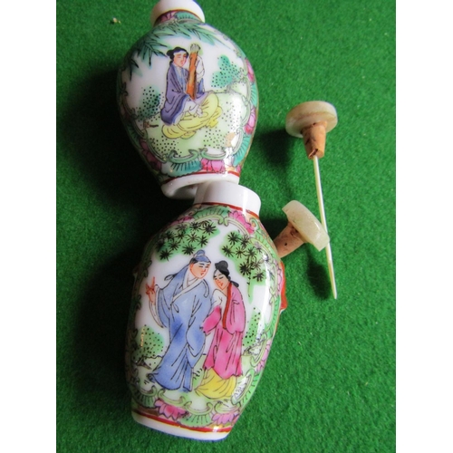 114 - Two Canton Fine Bone Porcelain Snuff Bottles with Stoppers Each Approximately 3 Inches High