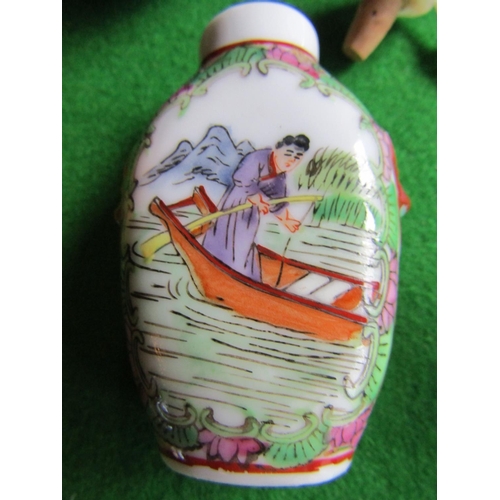 114 - Two Canton Fine Bone Porcelain Snuff Bottles with Stoppers Each Approximately 3 Inches High