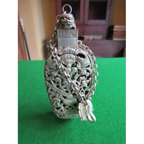 118 - Oriental Silver Chatelaine Bottle with Cover Approximately 3 Inches High