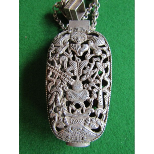 118 - Oriental Silver Chatelaine Bottle with Cover Approximately 3 Inches High