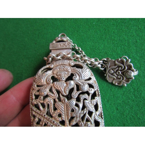 118 - Oriental Silver Chatelaine Bottle with Cover Approximately 3 Inches High