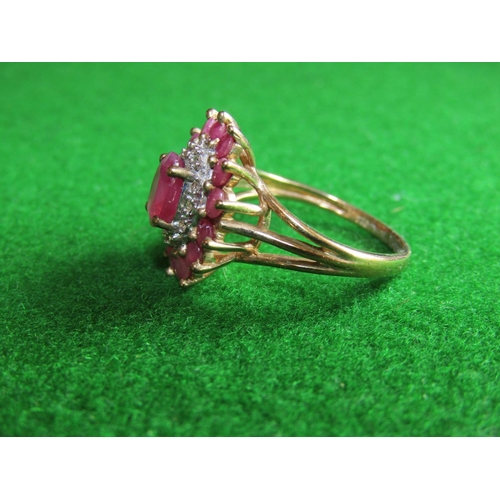 494 - 9 Carat Yellow Gold Ruby and Diamond Cluster Ring Size M