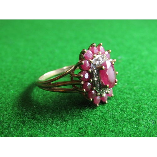 494 - 9 Carat Yellow Gold Ruby and Diamond Cluster Ring Size M