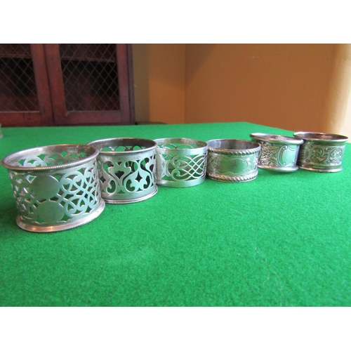 496 - Six Solid Silver Antique Napkin Rings Circular Form