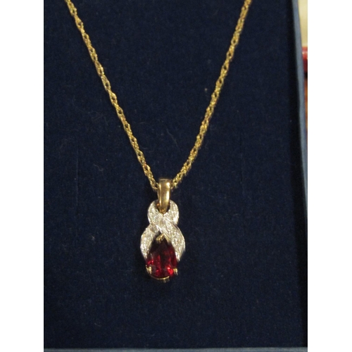 498 - Ruby Set Diamond Decorated Ladies Pendant Necklace Mounted on 9 Carat Yellow Gold