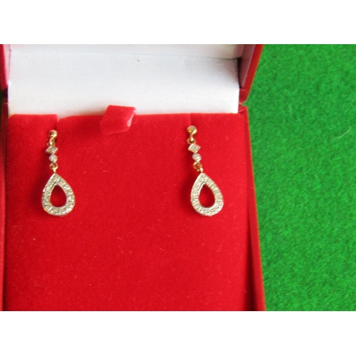 503 - Pair of Ladies Diamond Decorated Drop Earrings Mounted on 9 Carat Gold