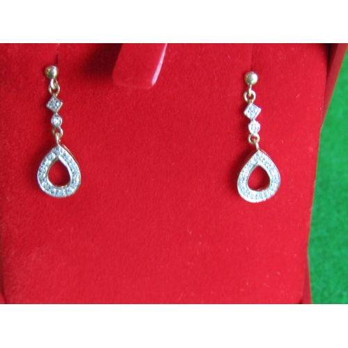 503 - Pair of Ladies Diamond Decorated Drop Earrings Mounted on 9 Carat Gold