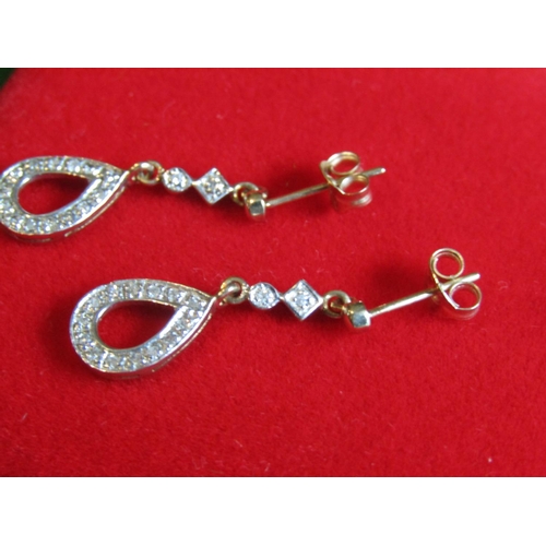 503 - Pair of Ladies Diamond Decorated Drop Earrings Mounted on 9 Carat Gold