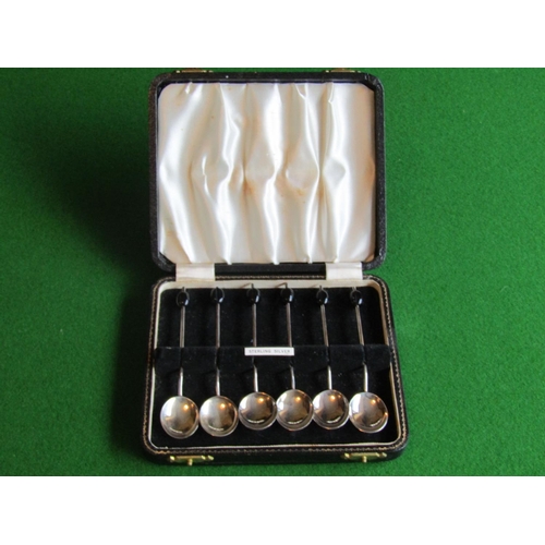 507 - Set of Six Solid Silver Art Deco Coffee Spoons with Bean Motif Handles Contained within Original Pre... 