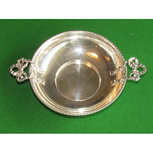 509 - Solid Silver Bowl Victorian Circular Form with Ribbon Motif Decorated Side Carry Handles Approximate... 