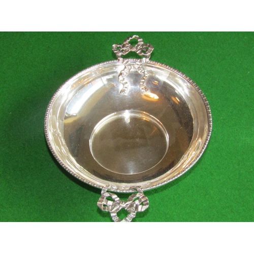 509 - Solid Silver Bowl Victorian Circular Form with Ribbon Motif Decorated Side Carry Handles Approximate... 