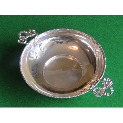 509 - Solid Silver Bowl Victorian Circular Form with Ribbon Motif Decorated Side Carry Handles Approximate... 