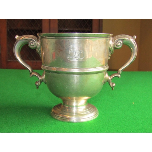 511 - Good Irish Georgian Solid Silver Twin Handled Cup on Pedestal Base with Ancestral Crest to Frieze Ap... 