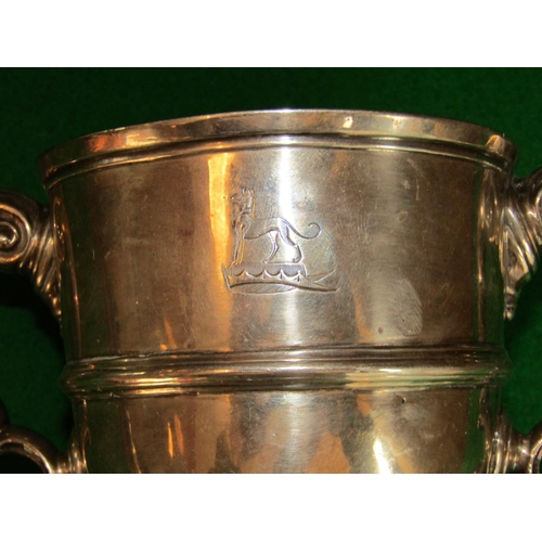 511 - Good Irish Georgian Solid Silver Twin Handled Cup on Pedestal Base with Ancestral Crest to Frieze Ap... 