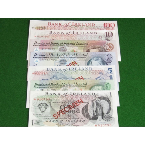 513 - Various Specimen Bank of Ireland Notes Denominations Noted Quantity As Photographed