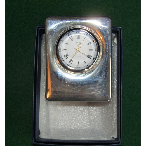 514 - Solid Silver Mounted Carrs Travel Clock with Roman Numeral Decorated Dial Approximately 4 Inches Hig... 