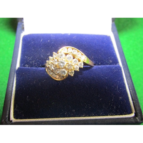 517 - Diamond Cluster Decorated Ladies Ring of Modernist Design Mounted on 9 Carat Yellow Gold Ring Size M... 