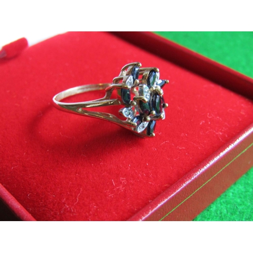 525 - Diamond and Sapphire Ladies Cluster Ring Mounted on 9 Carat Gold with Split Band Ring Size M