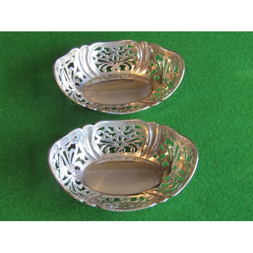 526 - Pair of Antique Solid Silver Oval Form Bon Bon Dishes Fret Work to Rims Each Approximately 5 Inches ... 