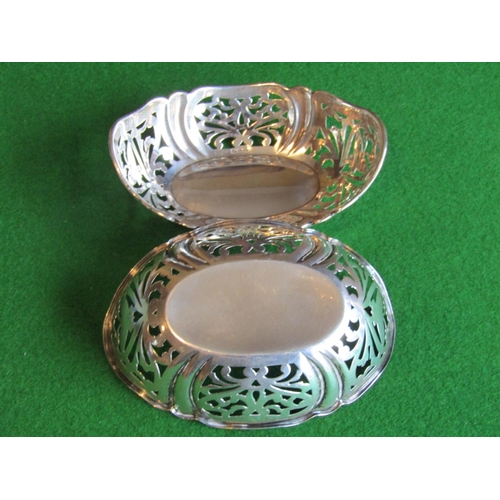 526 - Pair of Antique Solid Silver Oval Form Bon Bon Dishes Fret Work to Rims Each Approximately 5 Inches ... 