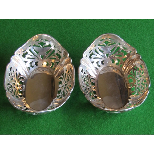 526 - Pair of Antique Solid Silver Oval Form Bon Bon Dishes Fret Work to Rims Each Approximately 5 Inches ... 