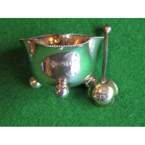 527 - Pair of Solid Silver Salts Victorian Dated 1903 with Cruet and Spoons Each Approximately 2 Inches Wi... 