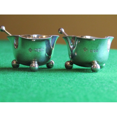 527 - Pair of Solid Silver Salts Victorian Dated 1903 with Cruet and Spoons Each Approximately 2 Inches Wi... 