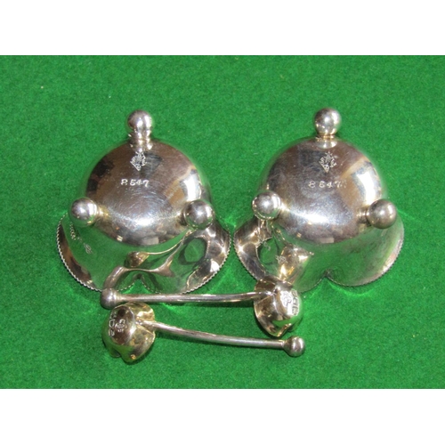 527 - Pair of Solid Silver Salts Victorian Dated 1903 with Cruet and Spoons Each Approximately 2 Inches Wi... 