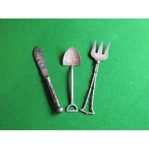 528 - Solid Silver Presentation Shovel Toasting Fork and Cake Knife Three Items in Lot Tallest Approximate... 