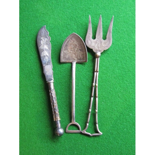 528 - Solid Silver Presentation Shovel Toasting Fork and Cake Knife Three Items in Lot Tallest Approximate... 