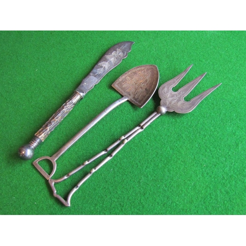 528 - Solid Silver Presentation Shovel Toasting Fork and Cake Knife Three Items in Lot Tallest Approximate... 