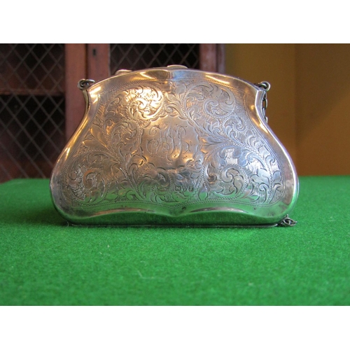 529 - Solid Silver Shaped Form Ladies Cocktail Purse with Silver Chain Leather Lined Interior