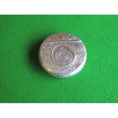 530 - Silver Hinged Top Pill Box Hallmarked Inset Coin to Cover Circular Form Approximately 2 Inches Diame... 