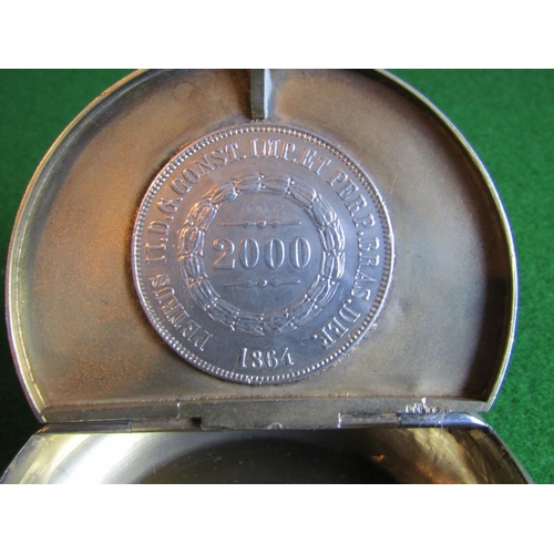 530 - Silver Hinged Top Pill Box Hallmarked Inset Coin to Cover Circular Form Approximately 2 Inches Diame... 