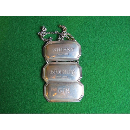 532 - Set of Six Antique Silver Decanter Labels Port, Vodka, Brandy, Sherry, Gin and Whisky Good Condition... 