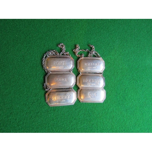 532 - Set of Six Antique Silver Decanter Labels Port, Vodka, Brandy, Sherry, Gin and Whisky Good Condition... 