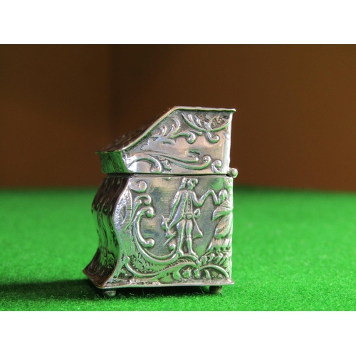 534 - Solid Silver Figural Decorated Hinge Top Pill Box with Sporting Gentlemen to Tops and Sides