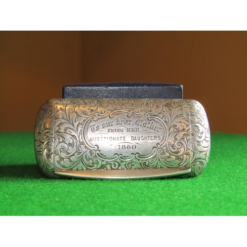 535 - Victorian Solid Silver Hinge Top Pill Box Engraved 