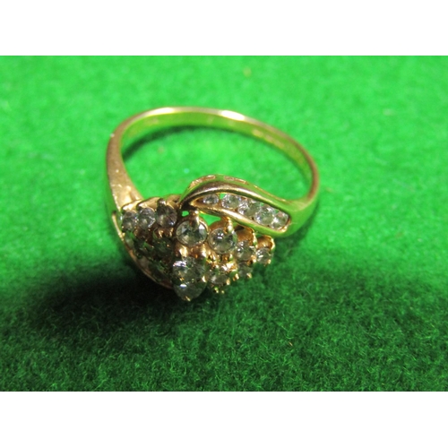 537 - Diamond Decorated Ladies 9 Carat Yellow Gold Cluster Ring of Good Colour Ring Size M