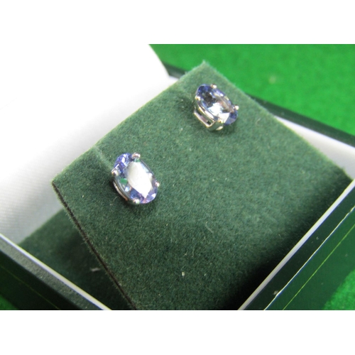 538 - Pair of Tanzanite 14 Carat White Gold Ladies Earrings Oval Cut Stones of Clear Colour