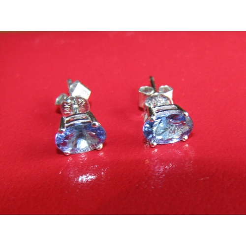 538 - Pair of Tanzanite 14 Carat White Gold Ladies Earrings Oval Cut Stones of Clear Colour